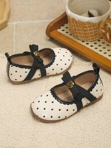 1 Pair Girls' New Fashion Elegant Minimalist Comfortable Shiny Printed PU Breathable Material Handmade Bow Rose Flower Buckle Decor Elastic Strap Floral Trim Design Soft Slip-On Easy Wear Flat Mary Jane Princess Shoes, Match With Skirts, Jeans, Home, School, Performance, Suitable For Spring, Summer, Autumn, Holiday Gift Choice - Beige - View 18
