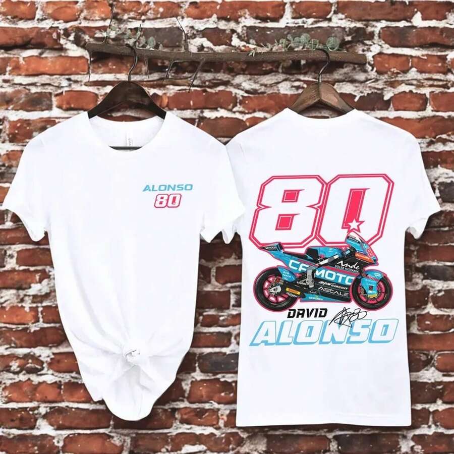 David Alonso # 80 Shirt, Racing Bike Fan Tee, Motorsport Graphic T-Shirt Sweatshirt Hoodie - 白色 - 查看 1