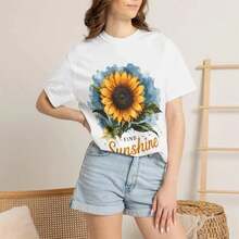 Comfort Colours, Beach Tee, Sunset Tees, Unisex Tee, Vintage Floral, Women Casual, Sunflower Tee, Vacation Tees - White - View 2