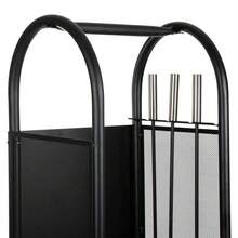 Wanderlust Holzscheithalter aus Metall mit schwarzem Kaminbesteck 35x32x81h cm - Schwarz - Übersicht 4