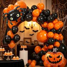 116Pcs Halloween Style Balloon Arch Garland, 18/10/5 Inch Orange Black Latex Balloons, Pumpkin Spider Foil Balloons, Decor Props For Graduation Ceremony, Birthday And Autumn Party Layout - Multicolor - View 7