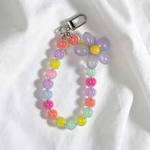 1件可愛馬卡龍色花朵串珠手機掛繩，彩色壓克力珠腕帶，雛菊花卉手機包鑰匙吊飾配件禮物 - 彩色 - 查看 4
