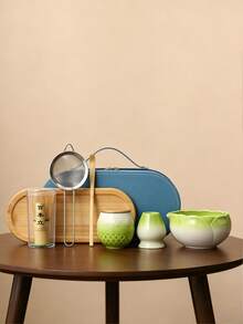 7-Piece Lotus Shaped Gradient Ceramic Portable Matcha Set, Complete Matcha Making Tools With Storage Bag - Multicolor - View 19