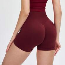 Women's Knitted High Elasticity Sports Shorts, Butt-Lifting Design, Perfect For Sports And Exercise - Burgundy - View 6