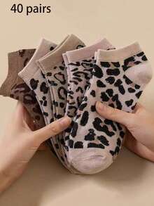 1/5/10/20/30/40 Pairs Classic Leopard Print Women's Short Socks, Suitable For Spring/Summer, Fashion Brand, Casual Multi-Use, Timeless. Easily Create Sweet Cool, Hot Girl And Vintage Looks - Multicolor - View 10