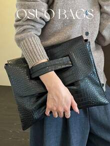 1pc Women's PU Crocodile Embossed Large Capacity Flap Magnetic Closure Design Crossbody Bag, Minimalist Elegant Envelope Style Clutch, Lightweight Multifunctional Vintage Versatile Square Bag With Adjustable Long Shoulder Strap, Fashionable Shoulder Bag Suitable For Daily Commute, Party, Wedding, Gift Giving - Multicolor - View 13
