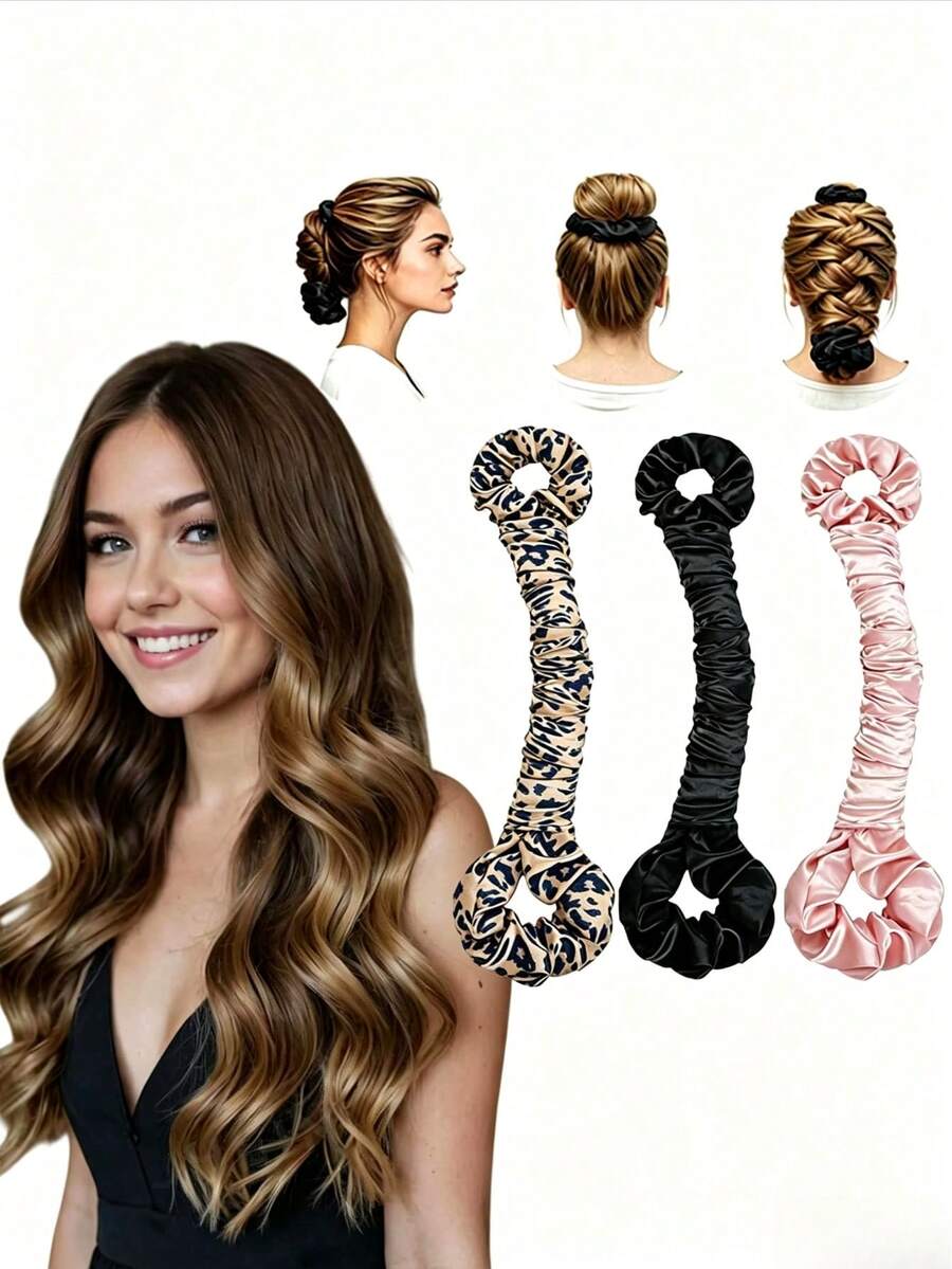 1pc Multifunctional Satin Heatless Curling Rod, Seamless Hair Curler With Hair Tie, Medium Cream Pink, Sleep Heatless Curling Tool - Multicolor - View 1