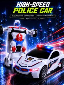 Boys Electric Transforming Police Car Toy With Lights, Music And Automatic Transformation Function, Educational Toy Holiday Gift - Police Car - View 4
