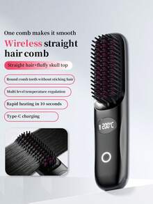 SKYWORTH Mini Wireless Heated Hair Straightener Brush With LCD Screen, Ceramic Coating & Negative Ion, 2000mAh Rechargeable Travel Styler - Multicolor - View 15