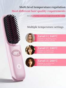 SKYWORTH Mini Wireless Heated Hair Straightener Brush With LCD Screen, Ceramic Coating & Negative Ion, 2000mAh Rechargeable Travel Styler - Multicolor - View 7