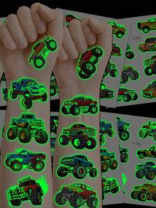 STARTTOOS 6pcs Glow-In-The-Dark Monster Racing Car Off-Road Vehicle Tattoo Stickers, Cool Sports Car Tattoo Set For Birthday Party Decoration - Multicolor - View 3