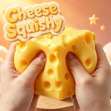 1PCS Jumbo Cheese Squishy Fidget Toy, Squishable Moldable Cheese Design Hand Toy, For Office Study Travel And Home, Stocking Stuffer Gift Idea - Yellow - View 6