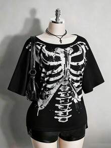 Colección de Verano 2026, Camiseta Retro Gótica Talla Grande: Calavera Desgastada & Rosa, Estilo Punk Y2K, Tallas S-7XL, Envío en 24H - Negro 3 - Ver 1