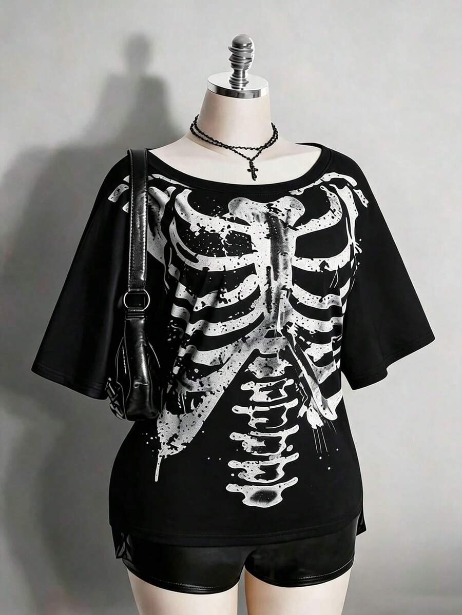 Colección de Verano 2026, Camiseta Retro Gótica Talla Grande: Calavera Desgastada & Rosa, Estilo Punk Y2K, Tallas S-7XL, Envío en 24H - Negro 3 - Ver 1