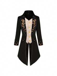 European & American Men's Steampunk Medieval Embroidered Tailcoat Jacket, Halloween Stage Performance Costume - Black - View 1