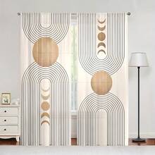 2pcs Modern Geometric Print Curtains, Rod Pocket Design, Suitable For Bedroom, Living Room, Study, Studio, Enhances Space Texture, Protects Privacy, All Season Use, Multiple Sizes Available, Good Light Transmission, 2D Flat Print, 90gsm - Multicolor - View 1