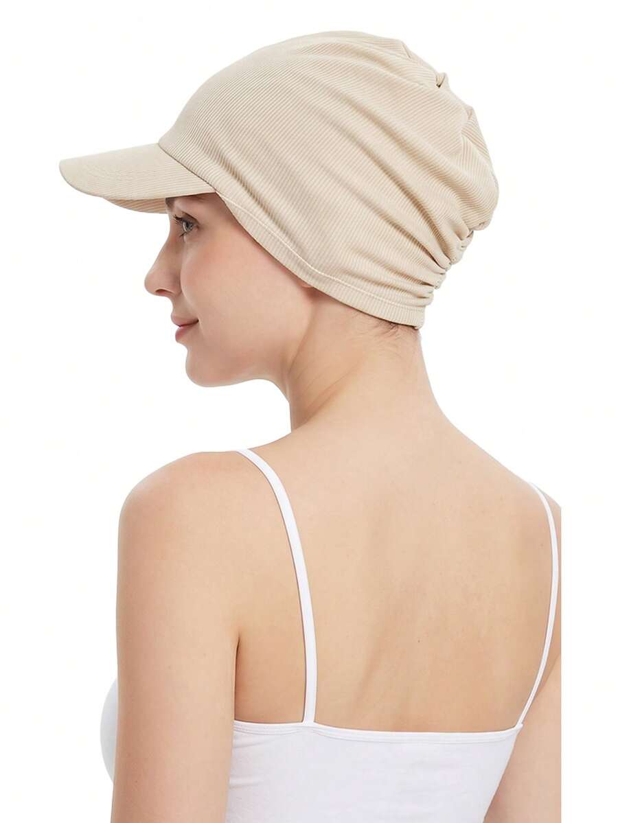 CONFLASS Women's Ribbed Loose Turban Hat With Brim, Elastic Lightweight Muslim Hijab Inner Cap, Solid Color Sun Protection Student Headwear - Multicolor - View 1