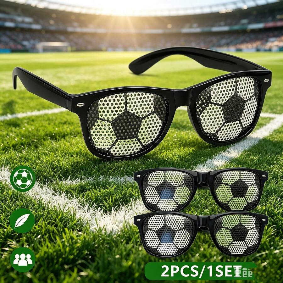 2 piezas de gafas de moda con patrón de balón de fútbol, accesorios de cabina fotográfica para fiesta de aficionados al fútbol, decoración y regalos para fiesta de visualización de la Copa del Mundo - Multicolor - Ver 1