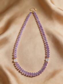 [VE]1pc High-Quality S925 Sterling Silver Bolivian Sky Realm Amethyst Bead Chain, Paired With Himalayan White Crystal, Corresponding To Third Eye And Crown Chakras, Wisdom And Focus, Relieves Anxiety. Suitable For Mental Workers, Students And Exam Takers. Natural Jewelry Colors Random. - Necklace - View 8