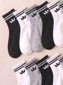 5/10/20 Pairs Random Style Children's Mid-Calf Sports Socks, Classic Black/White/Grey Colorway, Suitable For Daily Wear, Back To School, Travel, Outdoor Running, Kids Gift - Multicolor - View 6