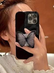Creative Butterfly Back Sticker Push-Pull Phone Stand, Retractable 360° Rotating Butterfly Slouchy Stand, Universal - Black - View 3