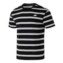 Skechers Kaos oblong lengan pendek longgar bergaris hitam putih unisex dengan logo bordir. - Hitam - View 2