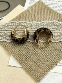 1 par de pendientes de botón franceses vintage, exquisitos, minimalistas, con estampado geométrico de leopardo, elegantes, de alta gama, personalizados y versátiles, adecuados para uso diario, vacaciones y trabajo de mujer - Multicolor - Ver 2