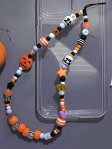 Halloween Seed Bead Phone Chain Skull Pumpkin Ghost Lanyard Beaded String Fashion Bag Camera Charm Accessory - Multicolor - View 2