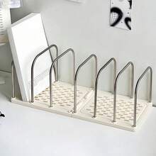 1pc 6-Slot Metal Bookend, Non-Slip Desktop Bookshelf Organizer, Adjustable Book Divider, Suitable For Office And Home, Sturdy Bookshelf Divider, Can Hold Books, Folders And Magazines - Style a - View 10