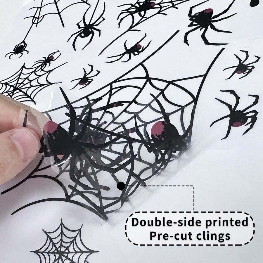 Static Cling Halloween Window Stickers, Spider Web & Bat Window Clings, Reusable Removable Halloween Window Decals For Home, Shop Window Display, Haunted House Decorations, Party Decor - Multiple Styles - View 1