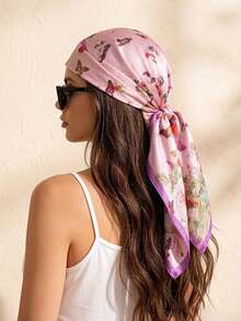 1 pieza Pañuelo floral popular de 27.56 pulgadas, pañuelo de seda para todas las estaciones, calentador de cuello de lujo, pañuelo de seda de moda de 70*70cm, chal cuadrado de mujer, nuevo estampado, pañuelo cuadrado casual de poliéster - Multicolor - Ver 2