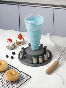 1 Set Foldable Conical Cake Decorating Piping Stand With Multi-Size Support Rings, PP Retractable Baking Tool For DIY Cake Cream Smoothing, Multi-Purpose Baking Tool, Piping Nozzle And Piping Bag Storage Rack, Piping Stand - Multicolor - View 12