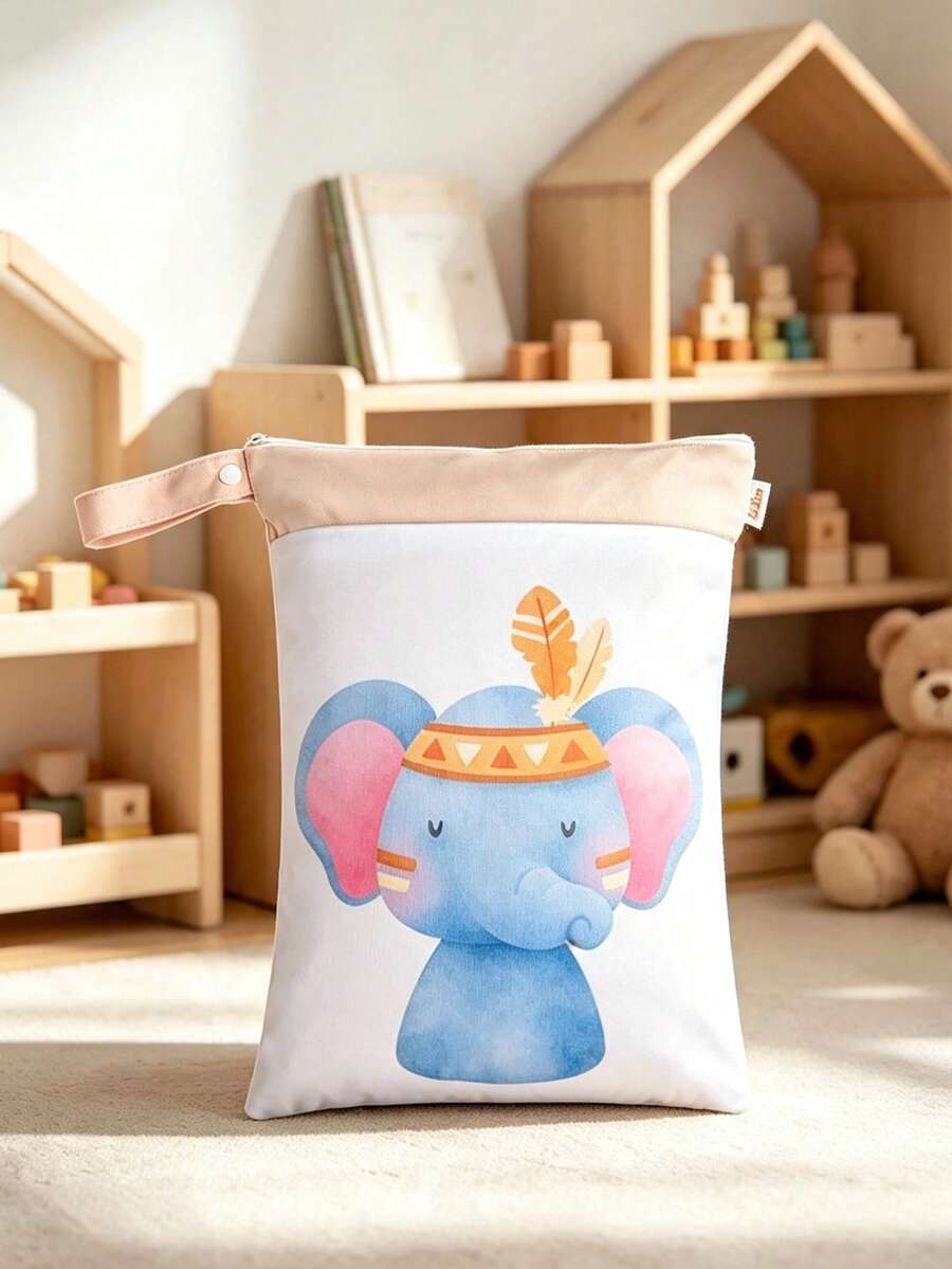 1件裝 Good Vibe 可愛動物印花防水收納袋 嬰兒房裝飾收納袋 可收納玩具、零食、衣物 - 查看 1