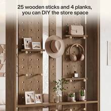 Tribesigns Minimalist Pegboard MDF Room Divider Partition, Freestanding Display Screen With Adjustable Storage Pegs & Shelves For Apartment Decor - Brown - View 8