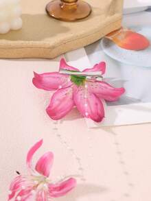 1件夏季波希米亞風人造百合花流蘇髮夾，甜美海灘度假初秋氛圍女性裝飾髮飾 - 彩色 - 查看 6