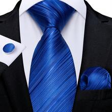 皇家藍領帶搭配口袋巾、袖扣、領帶夾造型套裝，適用情人節高級餐飲慶祝 - 寶藍色 - 查看 5