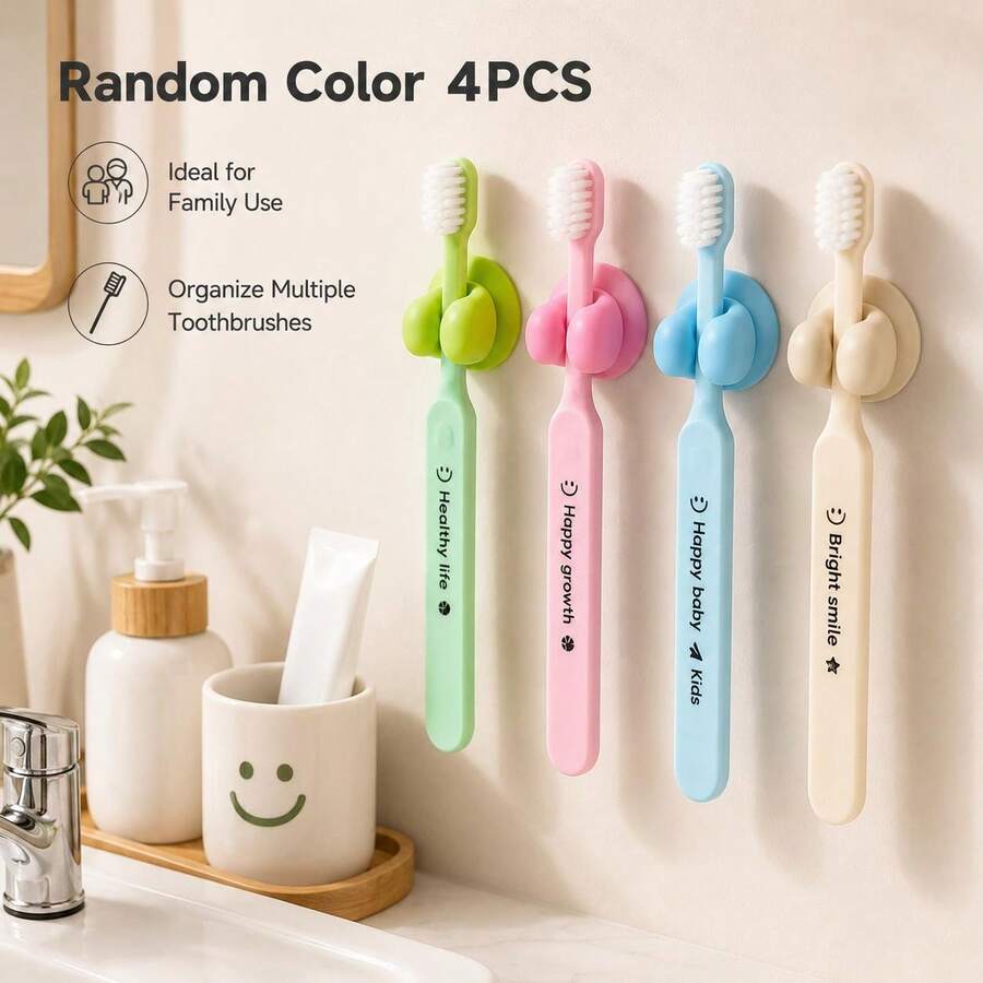 10/6/4/1pc Mini Suction Cup Toothbrush Holders, Random Colors, No-Drill Wall Mount Silicone Toothbrush Storage Clips, Suitable For Mirrors, Tiles, Glass, Dorm & Home Bathroom Storage - Multicolor - View 1
