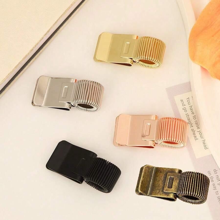 1pc Exquisite Metal Elastic Pen Clip, Minimalist Business Office Style, Smooth Metal Base Appearance With Spring Coil Texture Design, Integrated Clip + Elastic Coil Shape, Notebook External Pen Holder, Pen Storage Function, Suitable For Daily Office, Student Note-Taking, Planner Organization, Meeting Minutes, On-The-Go Memo Recording - Single Piece - View 1