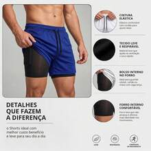 2-In-1 Double Sports Dry Fit Shorts With Pocket Gym Shorts Sports Shorts - 寶藍色 - 查看 7