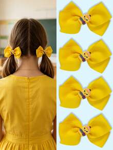 2 Stücke Schulanfang Mädchen Haarschleife Kinder Mädchen Haarschleifen mit Clips für Festivals Party Schule für den ersten Schultag Klassenzimmer Mädchen Schülerinnen Schleifen - Gelb - Übersicht 2