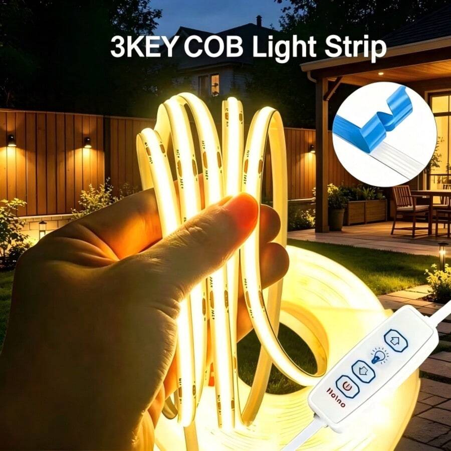1件 5V低壓LED燈條，USB接口，簡易3按鈕開關，亮度可調，適用於電視背景、相框、鏡子、櫥櫃，背膠式