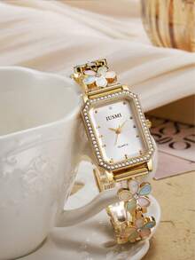 1 chiếc đồng hồ thạch anh mặt số hình thang thanh lịch tối giản dây đeo bằng thép không gỉ, thích hợp làm quà tặng sinh nhật, tốt nghiệp - Bạc - Xem 12