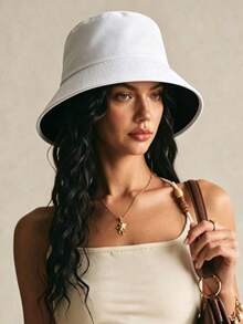 1pc Minimalist Solid Color Bucket Hat, Suitable For Outdoor, Home, Fashion Matching, All-Season Wear, UV Protection, Sunshade, Gift - White - View 2