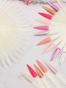 40pcs Clear Long Stiletto Nail Sticks, Transparent/White Nail Color Display Tips, Nail Gel Polish Sample Chart, Fan Nail Art Color Card For Nail Salon Manicure Display - White - View 11