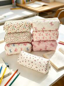 1/3pcs Cute Bow & Floral Pencil Case, Light Pink Multicolor, Soft Polyester, Compact & Portable, Fresh Style, Suitable For All Seasons, Perfect For School, Office, Travel - Multiple Styles - View 6