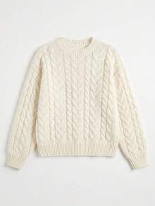2026 Autumn/Winter New Loose Casual Beige Cable Knit Women's Sweater Top Fall - Beige - View 5