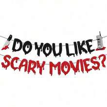 1/2 piezas Guirnalda de gotas de sangre con purpurina, Decoración de Halloween, Guirnalda de letras "¿TE GUSTAN LAS PELÍCULAS DE TERROR?" con recortes de cuchillo y teléfono, Decoración colgante con tema de película de terror, Decoración de dormitorio, Decoración de pared para fiesta de asesinos de Halloween - Multicolor - Ver 1