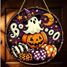 Grenzüberschreitend Bestseller Halloween Totenkopf Geist Spinnennetz Kürbis Holz Türschild Heimdekoration Hängender Ornament - Verschiedenfarbig - Übersicht 6