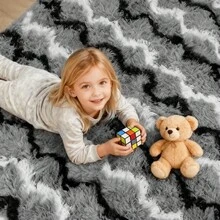 EDIMENS Fluffy Area Rugs For Living Room, 160x230cm Large Size, Soft Plush Modern Rug For Bedroom, Anti Slip Bedroom Rugs, Thick & Shaggy Carpet Floor Mat For Home Decor, Office - Wavy Black White Gray - View 9