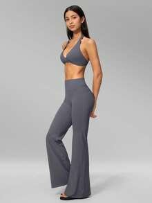 MFVIM Halter Backless Sports Bra, High Waist Butt Lifting Flare Leg Slimming Wide Leg Yoga Pants For Women - Dusty Blue - View 9